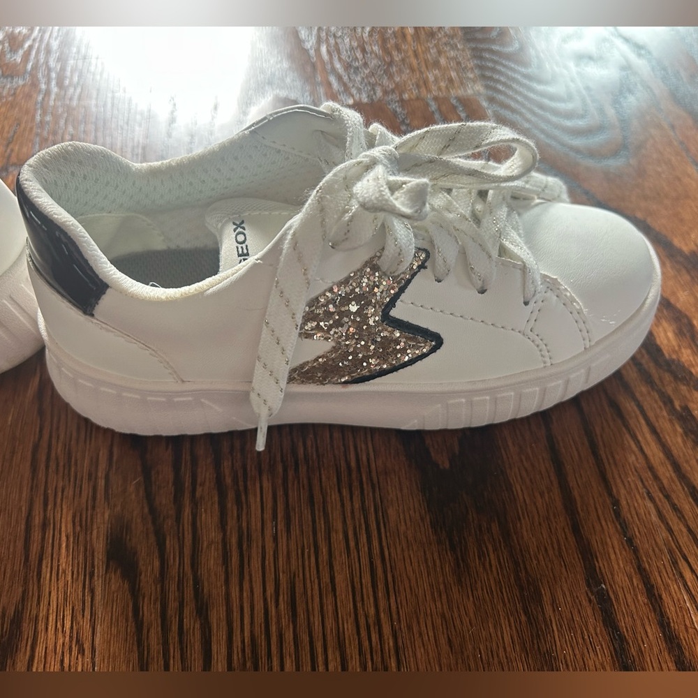 Geox White Sneakers with Gold Glitter bolt
